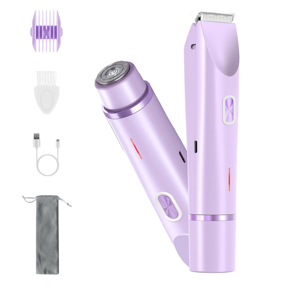 1Pc 2 In 1 Bikini Trimmer For Women Dual Head Cordless Body Shaver IPX7 Waterproof Rechargeable Pubic Hair Razor Wet And Dry Use For Bikini Underarm Leg Arm Body Face - Madamedama