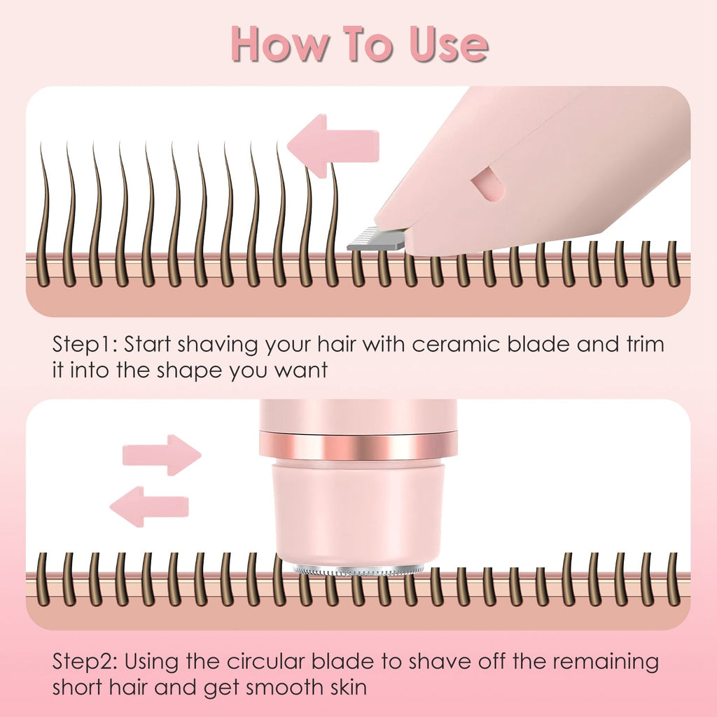 1Pc 2 In 1 Bikini Trimmer For Women Dual Head Cordless Body Shaver IPX7 Waterproof Rechargeable Pubic Hair Razor Wet And Dry Use For Bikini Underarm Leg Arm Body Face - Madamedama