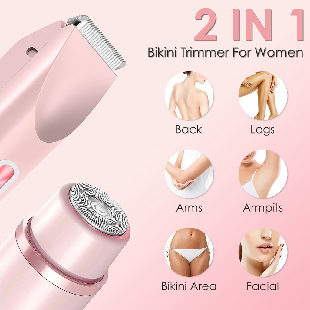 1Pc 2 In 1 Bikini Trimmer For Women Dual Head Cordless Body Shaver IPX7 Waterproof Rechargeable Pubic Hair Razor Wet And Dry Use For Bikini Underarm Leg Arm Body Face - Madamedama