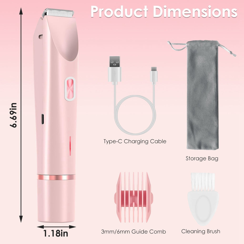 1Pc 2 In 1 Bikini Trimmer For Women Dual Head Cordless Body Shaver IPX7 Waterproof Rechargeable Pubic Hair Razor Wet And Dry Use For Bikini Underarm Leg Arm Body Face - Madamedama