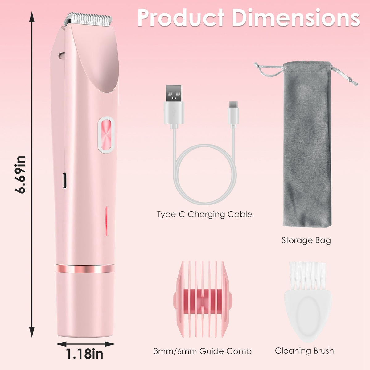1Pc 2 In 1 Bikini Trimmer For Women Dual Head Cordless Body Shaver IPX7 Waterproof Rechargeable Pubic Hair Razor Wet And Dry Use For Bikini Underarm Leg Arm Body Face - Madamedama